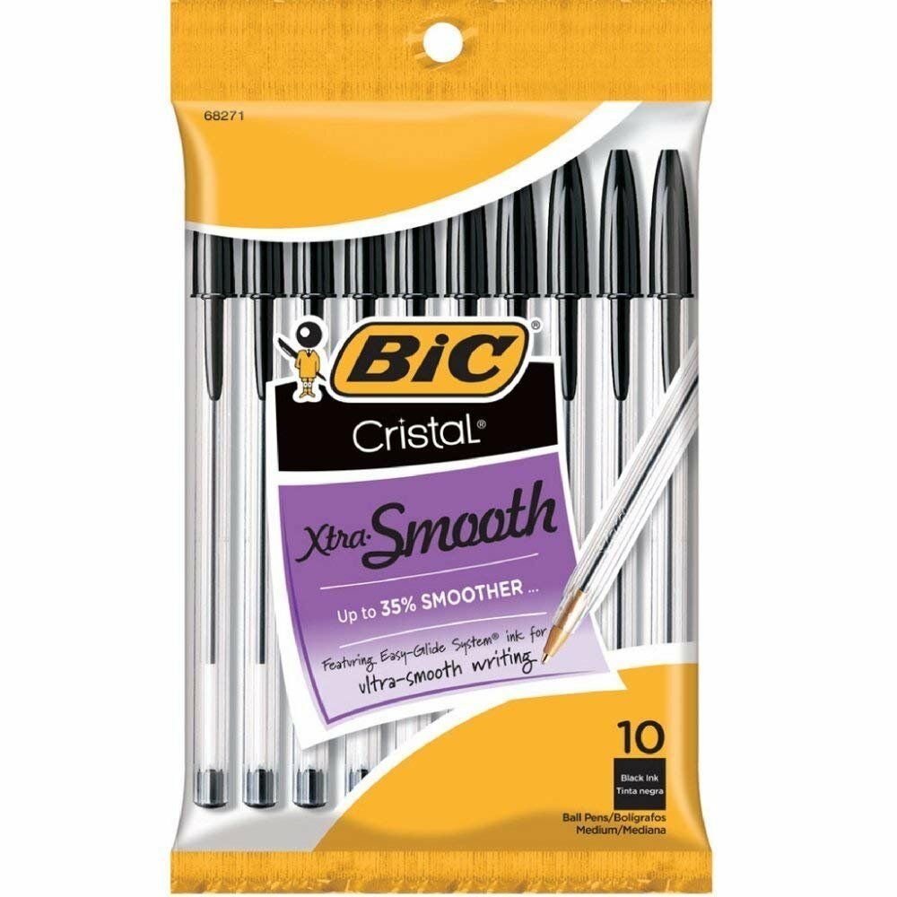 Bic Cristal Stic Medium Ball Pen, Black 10 ea ( Bulk Pack of 6)