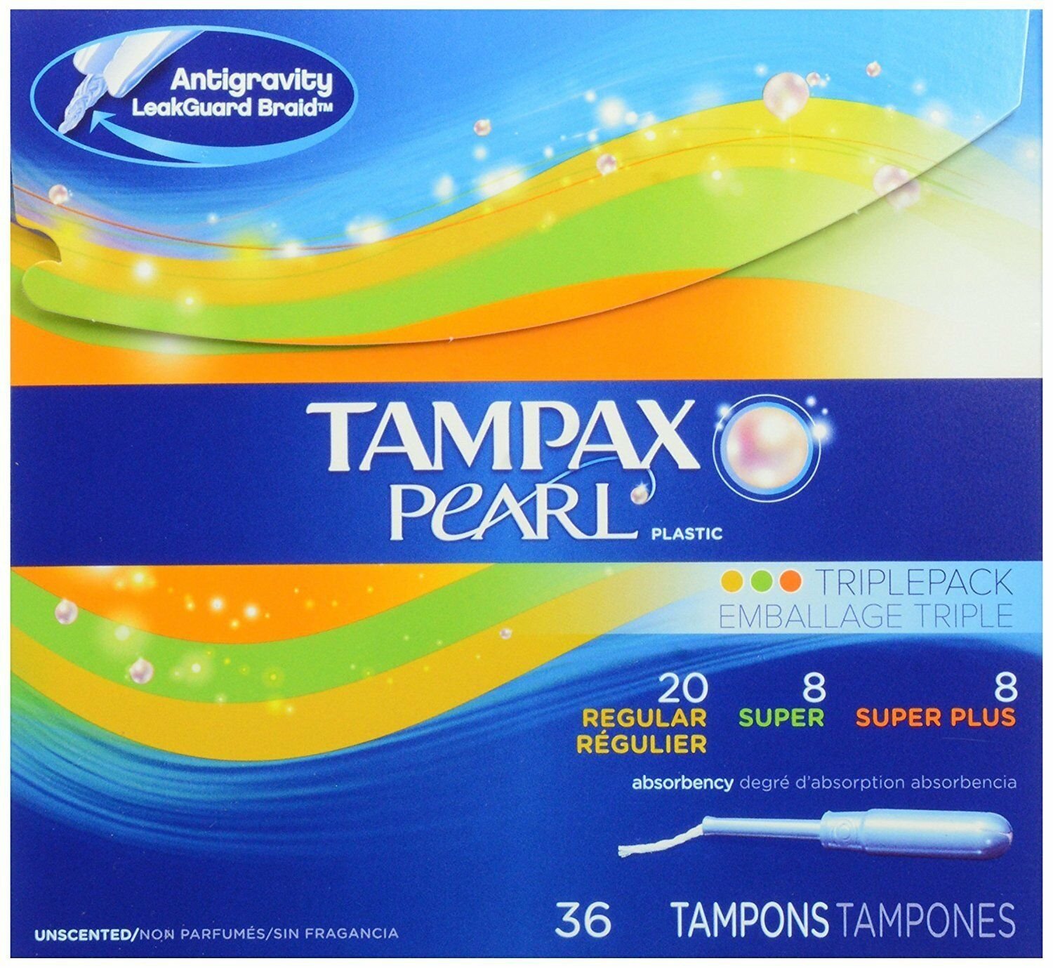 Tampax Pearl Plastic Triple Pack, Regular/Super/Super Plus Absorbency,...