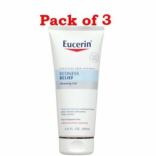 Eucerin Sensitive Skin, Redness Relief Soothing Cleanser, 6.8 OZ (Bulk Pack of 3)
