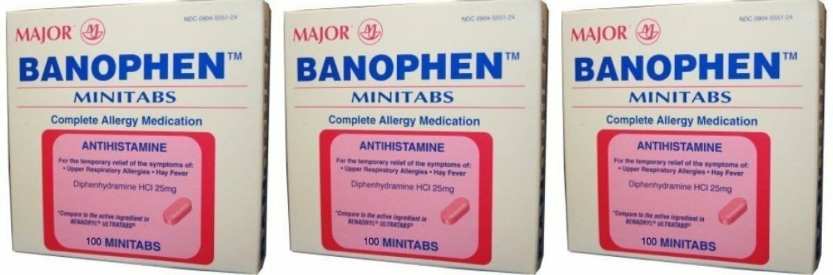 Major Banophen minitabs, antihistamine, 100 Ct (3 Pack) Bulk