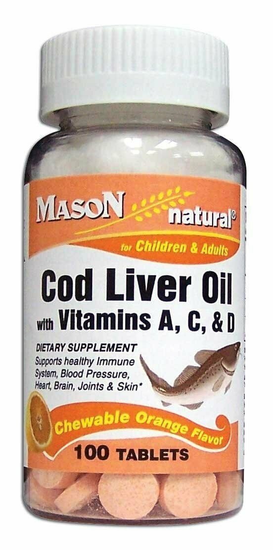 Mason Chewable Cod Liver Oil with Vitamin A, C, D Orange Flavor, 100 ct, 2 Pack