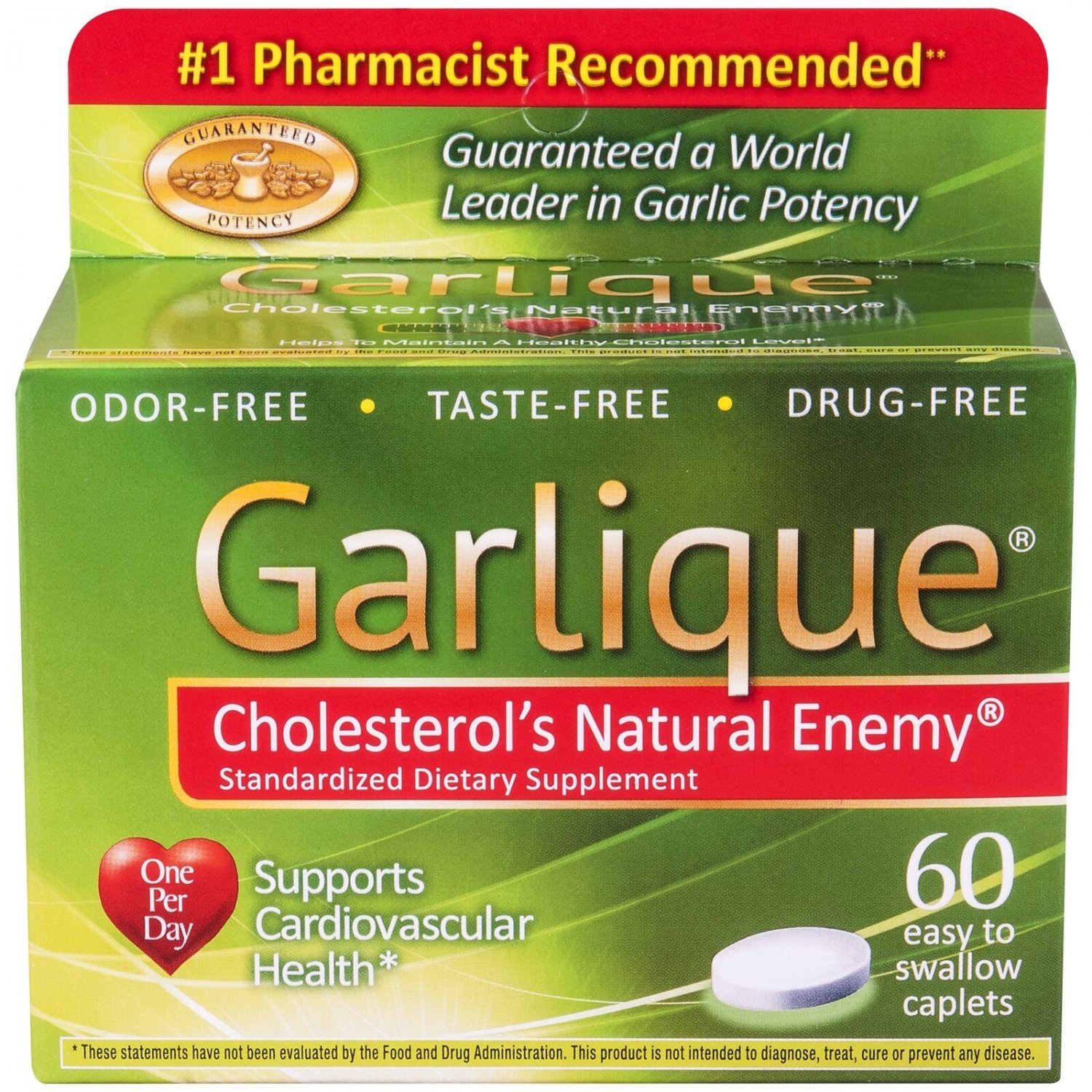 Garlique Cholesterol's Natural Enemy One per Day 60 Caplets (Bulk Pack of 5)