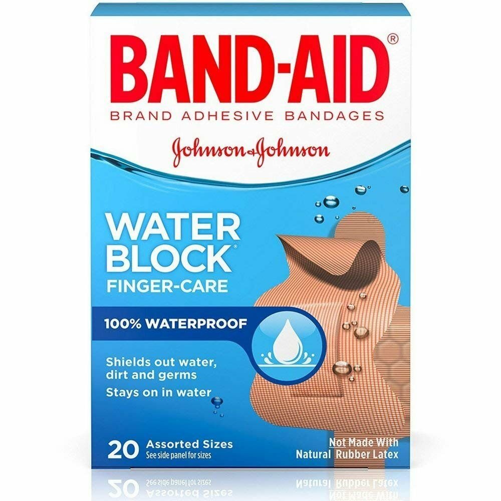 BAND-AID Water Block Finger-Care Bandages, Assorted Sizes 20 Each (Bulk Pack of 5)