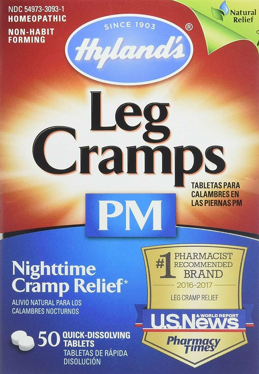 Hyland's Leg Cramps PM Tablets Nighttime Cramp Relief 50 Count (Bulk Pack of 4)