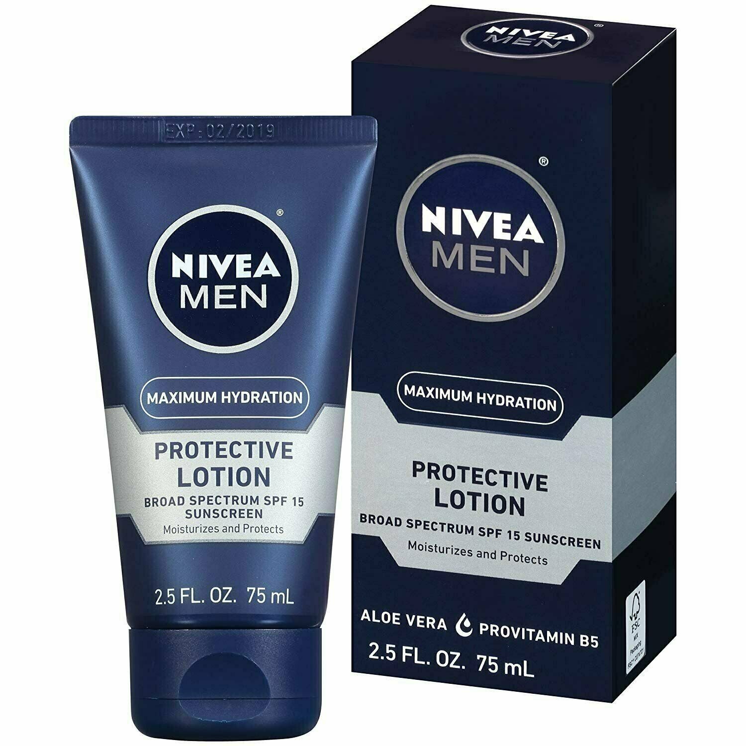 NIVEA Men Maximum Hydration Protective Lotion SPF 15 Sunscreen, 2.5 Oz, 5 Pack