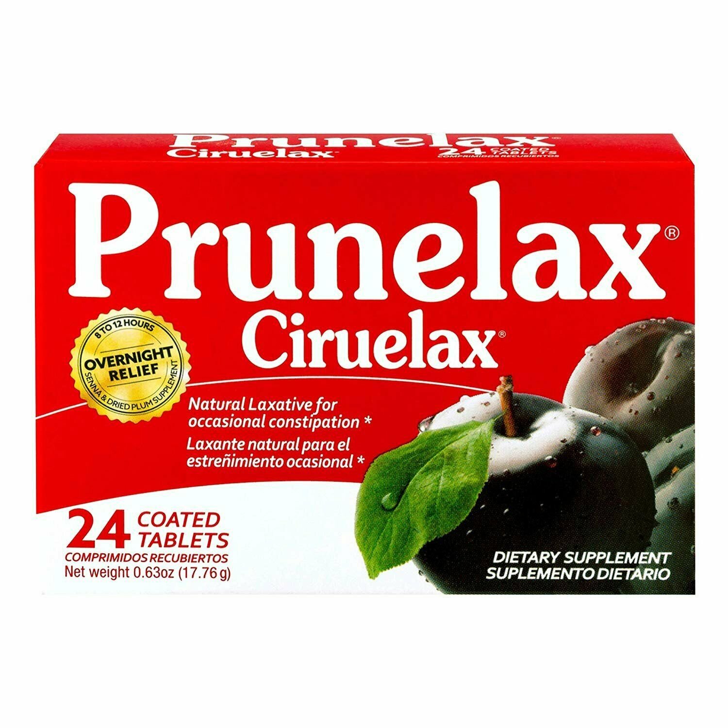 Prunelax Ciruelax Laxative Dietary Supplement Coated Tablets 24 Count, 6 Packs