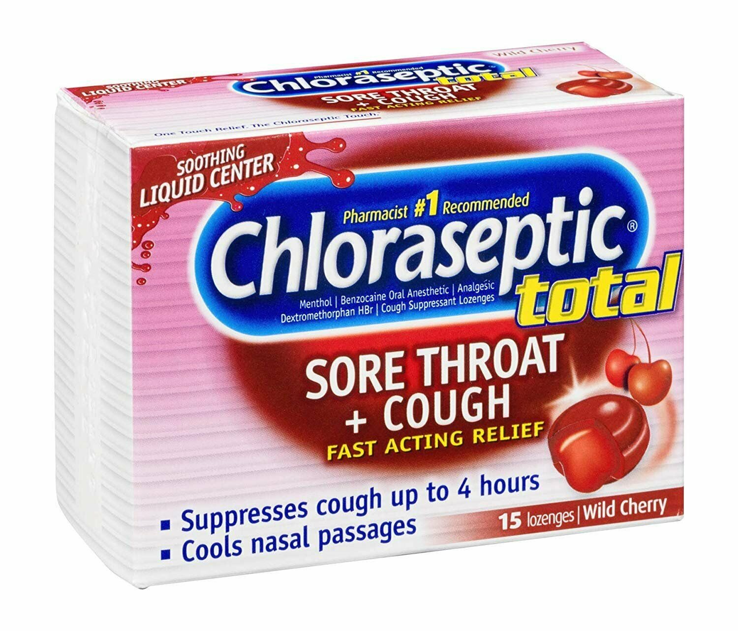 Chloraseptic Total Cough & Sore Throat Lozenges Wild Cherry, 15 ct, 12 Pack