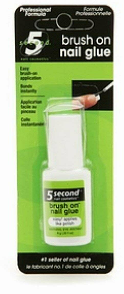 5 Second Brush On Nail Glue w/Easy Brush Professional Formula 0.20 oz (10 Pack) Bulk