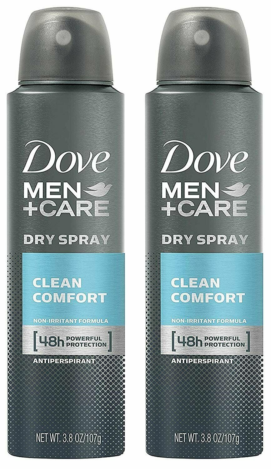 Dove Men + Care Dry Spray antitranspirante, Clean Comfort 3,8 oz (2 Pack) Bulk