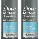 Dove Men + Care Dry Spray antitranspirante, Clean Comfort 3,8 oz (2 Pack) Bulk