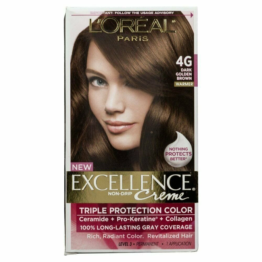 L'Oreal Paris Excellence Creme Hair Color, Dark Golden Brown 4G (Bulk Pack of 3)