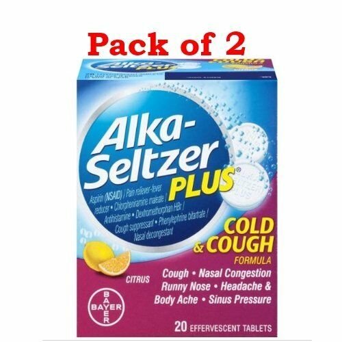 Alka-Seltzer Plus Cold & Cough Effervescent, 20 Count (Bulk Pack of 2)