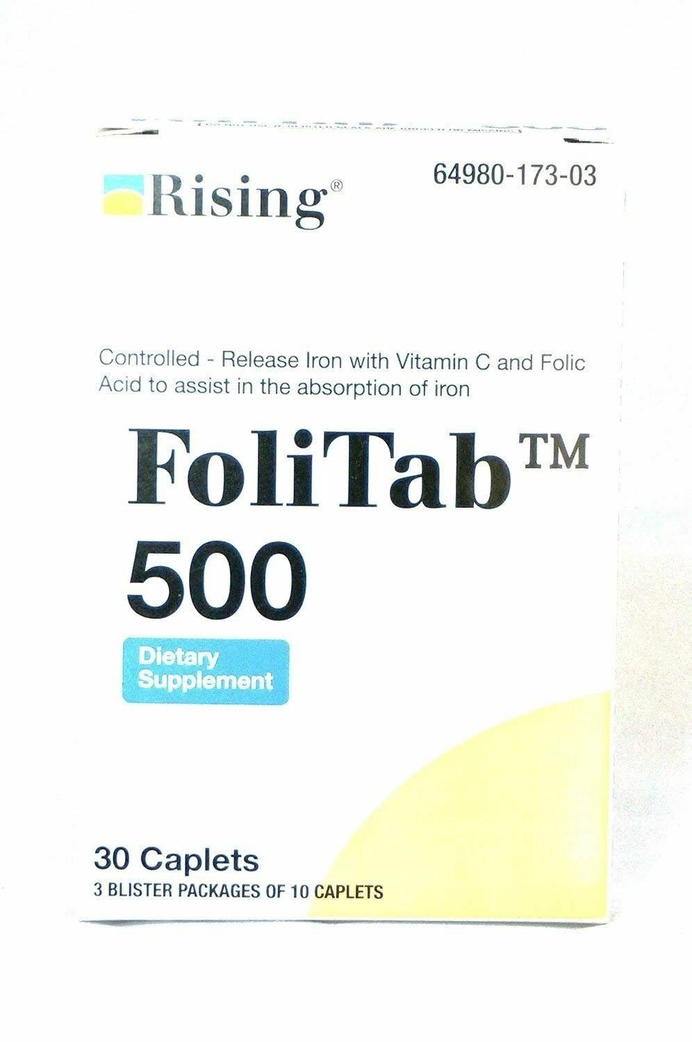 FoliTab 500 Controlled-Released Iron with Vit C and Folic Acid 30-Count (4 Pack) Bulk