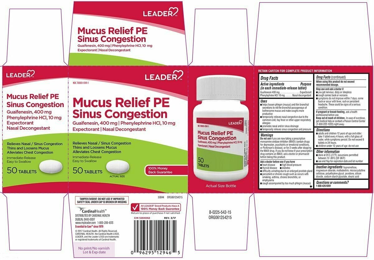 Leader Mucus Relief PE Nasal Sinus Congestion, 10 mg, 50 Tablets, Bulk Pack of 5