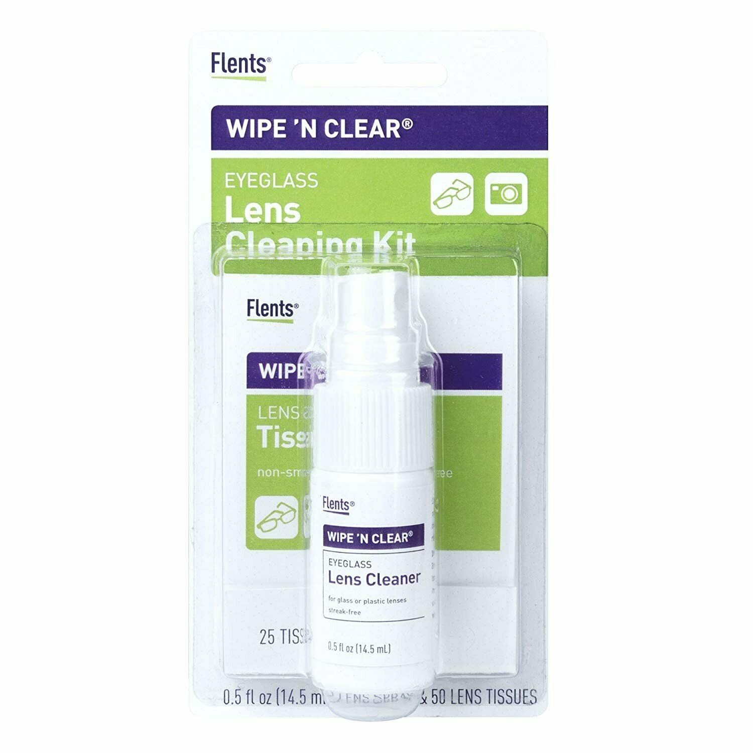 Wipe 'N Clear Eyeglass Lens Cleaning Spray kit with 50 Tissues, 0.5 oz