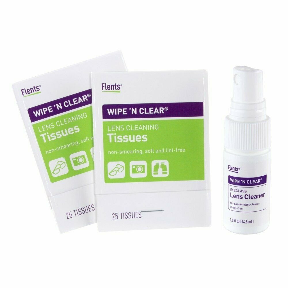 Wipe 'N Clear Eyeglass Lens Cleaning Spray kit with 50 Tissues, 0.5 oz