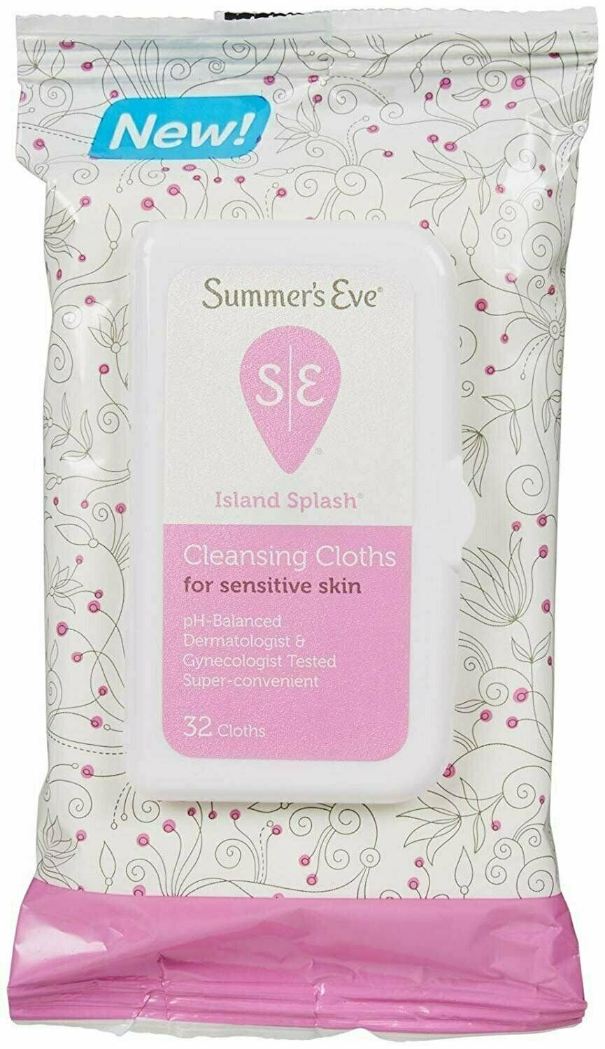 Summers Eve Island Splash Cleansing Cloths Paraben / Dye Free, 32ct, 12 Pack