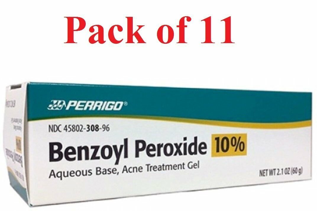 Perrigo Benzoyl Peroxide 10% Aqueous Base Acne Treatment Gel 2.1 oz (Bulk Pack of 11)