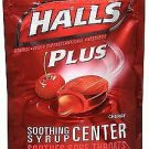 Halls Plus Cough Drops w/Soothing Syrup Center Cherry Flavor 25 Ea (Bulk Pack of 12)