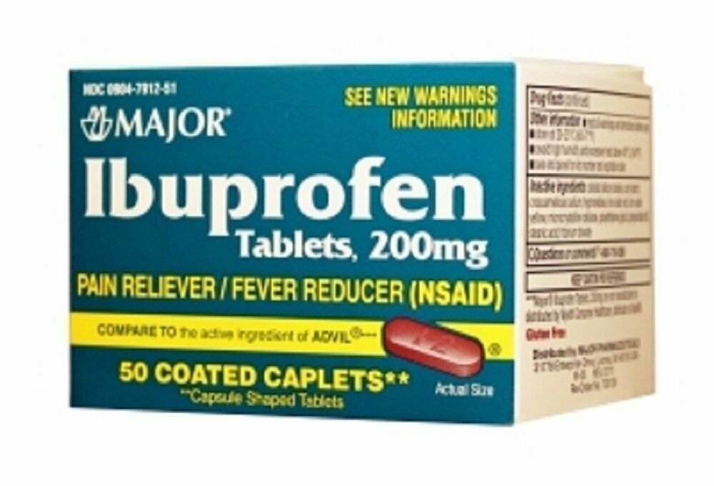 Ibuprofen Caplets, 200mg, Brown, 50ct (12 Pack) Bulk