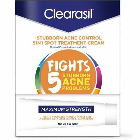 Clearasil Stubborn Acne Control 5 in1 Spot Treatment Cream 1 oz (Bulk Pack of 18)