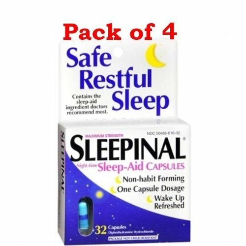 Sleepinal Sleep-Aid, Night-time, Maximum Strength, 32 capsules (Bulk Pack of 4)