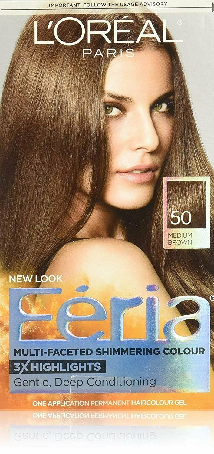 L'Oreal Paris Feria Multi-Faceted Shimmering Colour, Medium Brown [50], 12 Pack