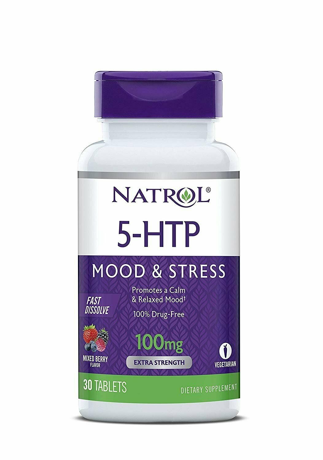 Natrol 5-HTP Fast Dissolve Extra Strength Wild Berry, 100mg, 30 Count, 1 Pack