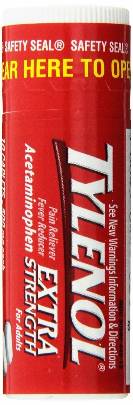 Tylenol Extra Strength Caplets,12 Vials, 10 Count