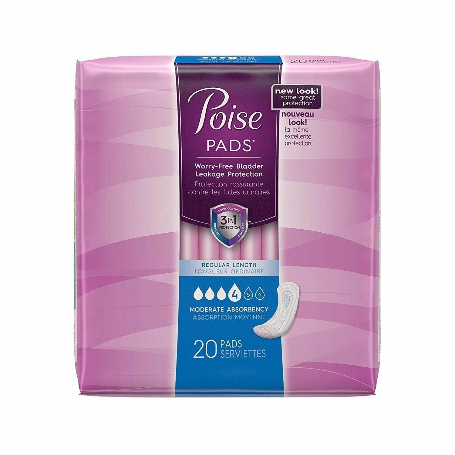 Poise Pads Moderate Absorbency 20 CT (Bulk Pack of 18)