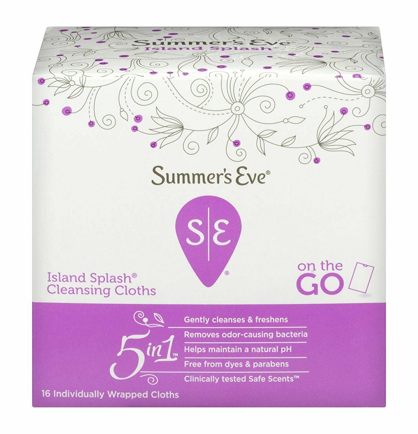 Summer's Eve Cleansing Cloth for Sensitive Skin Island Splash,16 Count, 12 Pack