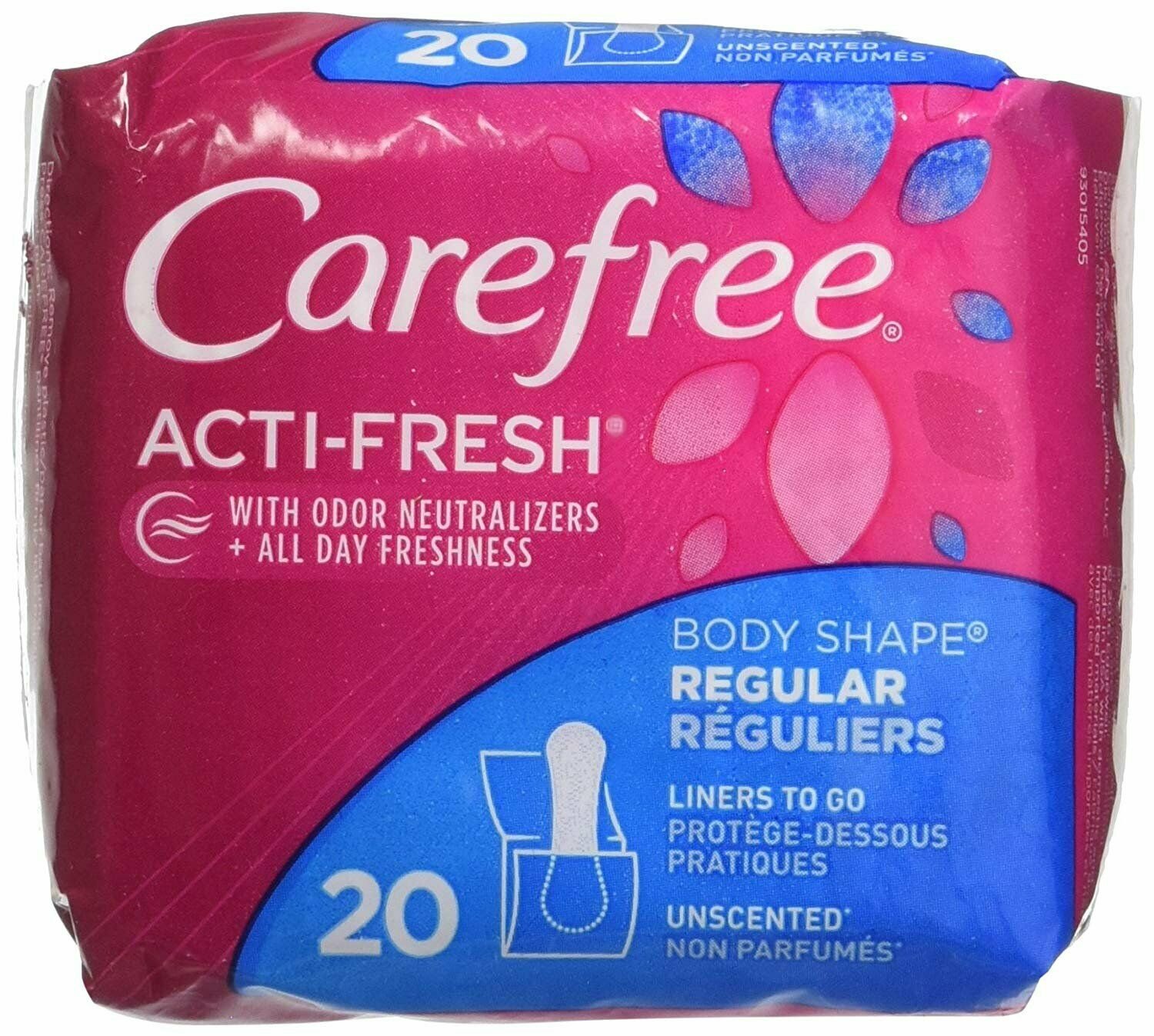 Carefree Acti-Fresh Body Shape Pantiliners Regular Unscented 20 Liners, 5 Pack