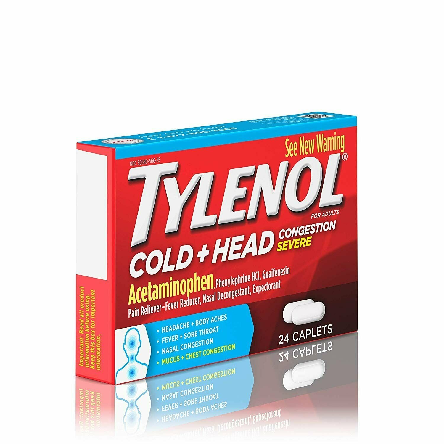 Tylenol Cold and Head Congestion Severe Acetaminophen Caplets, 24 Count, 3 Pack
