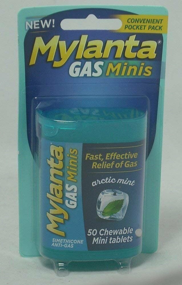 Mylanta Gas Mini Chewable Tablets, Arctic Mint 50 Count (2 Pack) Bulk