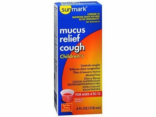 Sunmark Mucus Relief Cough Children's Cherry Flavor 4 Fl Ounce Bottle, 6 Pack