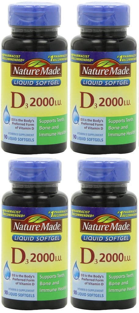 Nature Made D Vitamin 2000 IU Liquid - 90 Softgels, Bulk Pack of 4