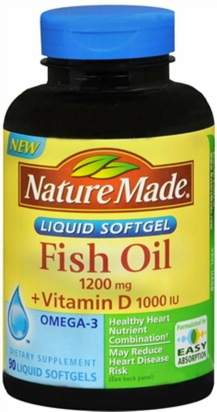 Nature Made Fish Oil 1200 mg + Vitamin D Liquid Softgels 90 Count, 2 Pack