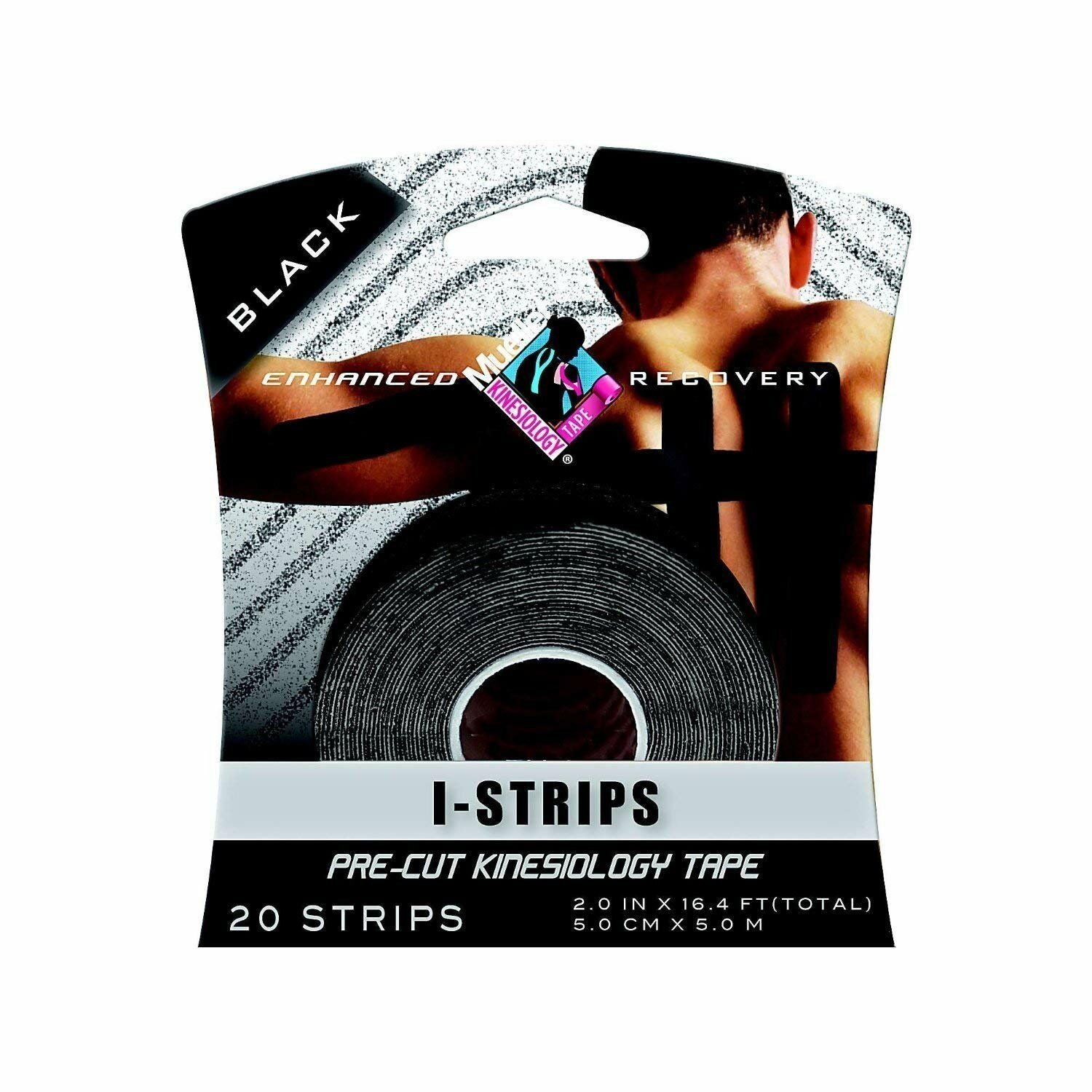 Mueller Kinesiology Tape Pre-Cut Strips Black 6817 - 1 Each, Bulk Pack of 5