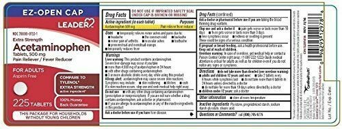 Leader Extra Strength Acetaminophen 500mg, EZ-Open Cap, 225 Tablets