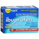 Ibuprofen Pain Reliever Fever NSAID 200 mg Coated Tablets 24 Ct Sunmark 12 Pack