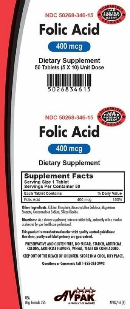 Folic Acid 400MCG, 50 Tablets (5 Pack) Bulk