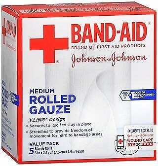 Band Aid Rolled Gauze Medium - 5 rolls, Bulk Pack of 6