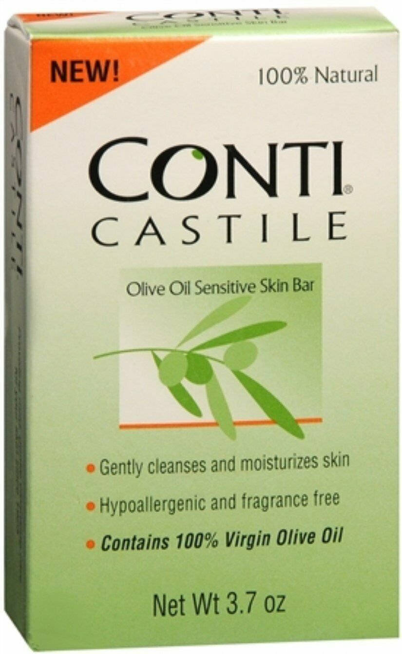 Consti Castile Olive Oil Sensitive Skin Bar Soap 100% Natural 3.7 oz (Bulk Pack of 3)