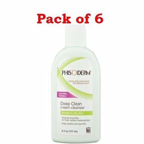 Phisoderm Deep Clean Cream Cleanser Normal to Dry Skin 6 fl oz (Bulk Pack of 6)