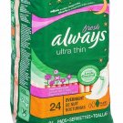Always Fresh Ultra Thin Flex-Wings Overnight Pads 24 CT (Bulk Pack of 6)