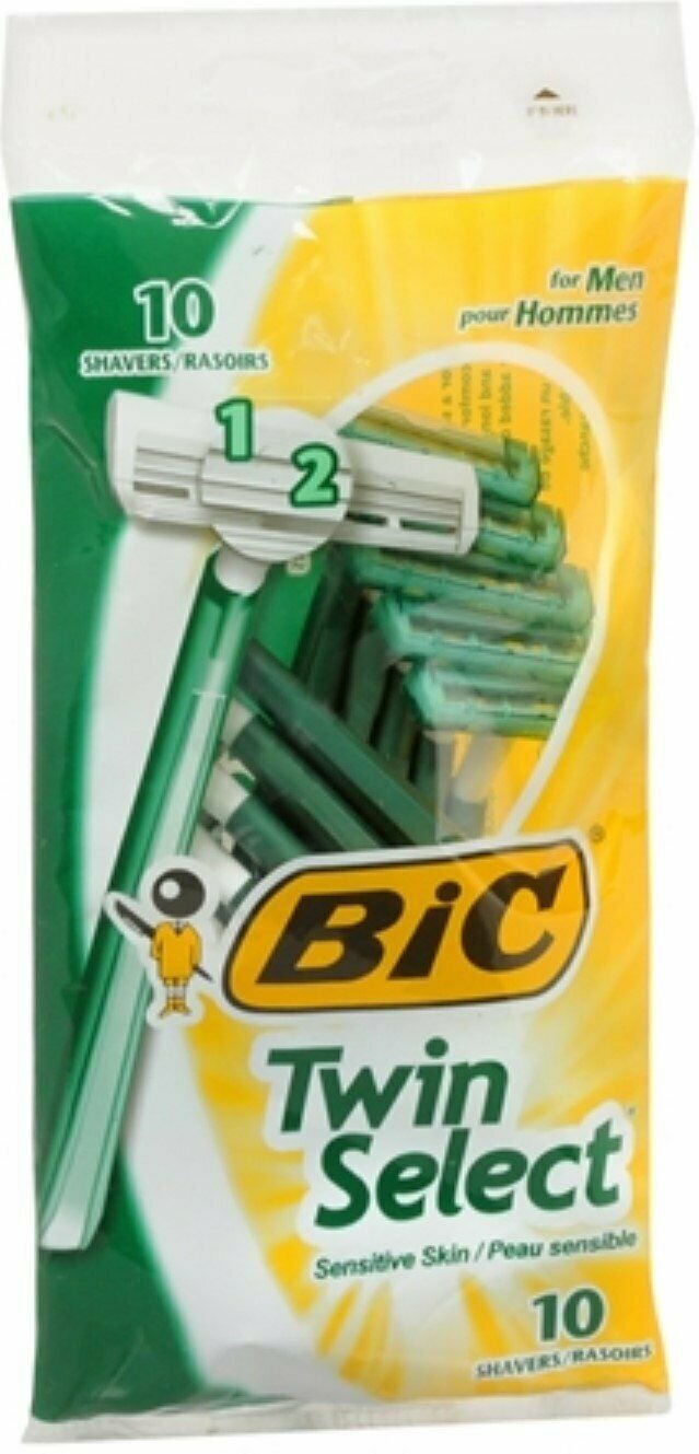 Bic Twin Select Disposable Shaver Men Sensitive Skin Slim Head, 10 ct, 6 Pack