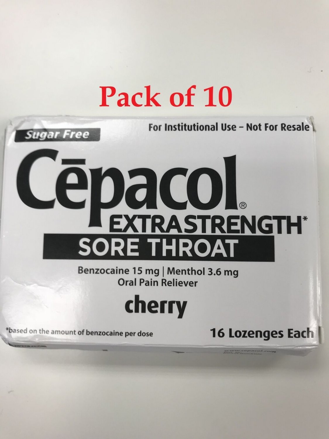 Cepacol Extra Strength Sore Throat Oral Pain Reliever Cherry 16 Count Bulk Pack of 10