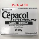 Cepacol Extra Strength Sore Throat Oral Pain Reliever Cherry 16 Count Bulk Pack of 10