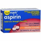 Aspirin Adult Low Strength Chewable 81 mg Tablets Orange 36 Ct Sunmark, 12 Pack