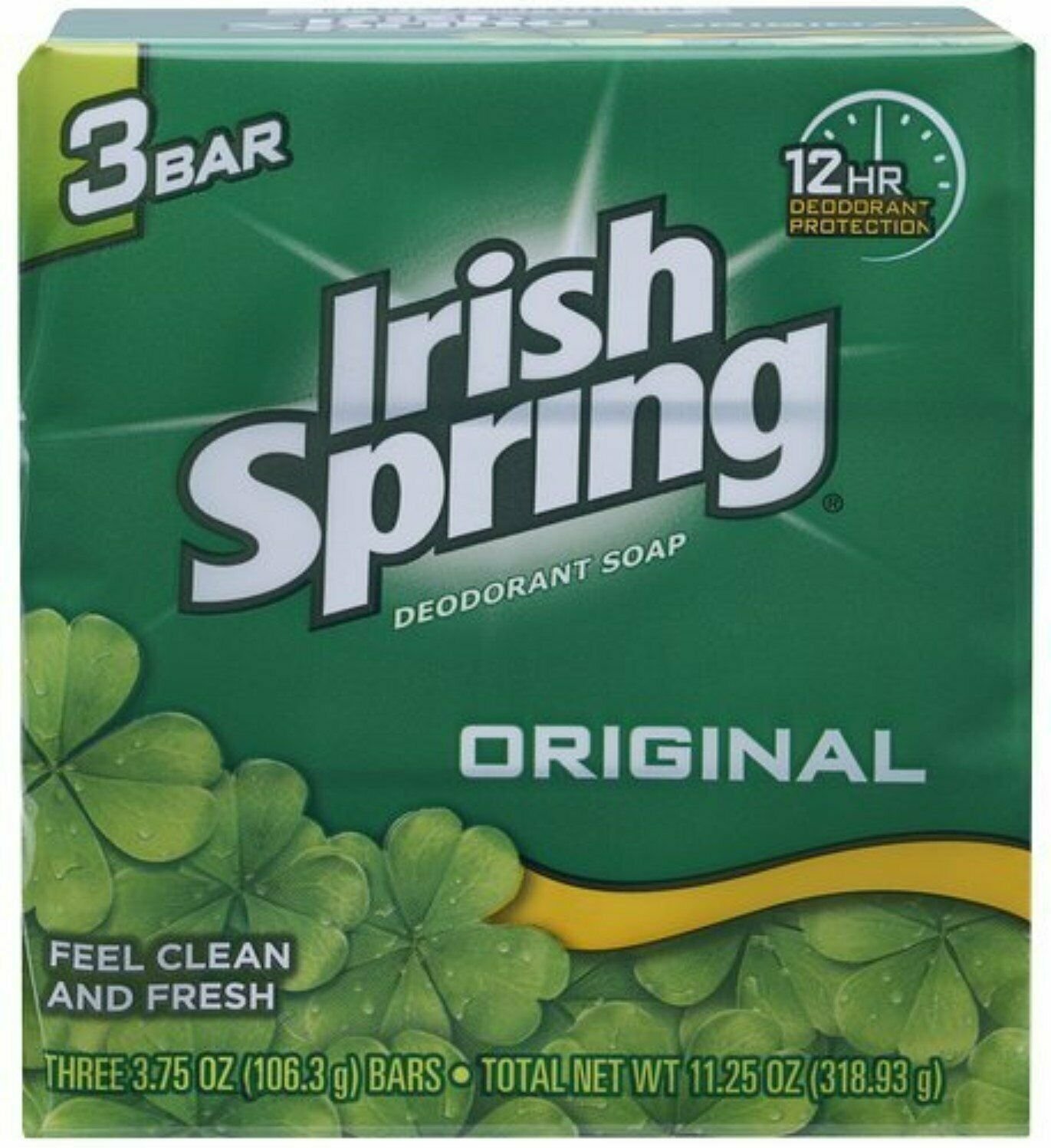 Irish Spring Original Deodorant Bar Soap 12 Hr Protection 3 Count (Bulk Pack of 12)
